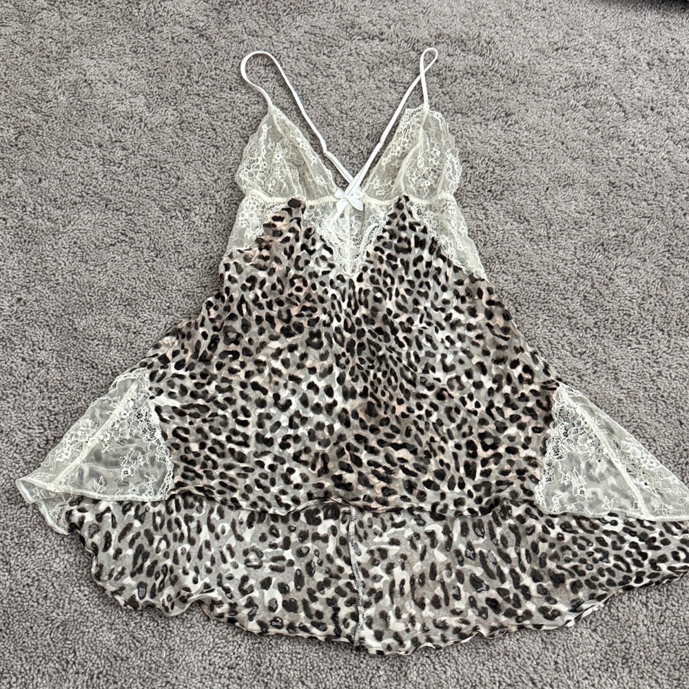 Victoria's Secret Beige and Brown Leopard Lace Slip Dress